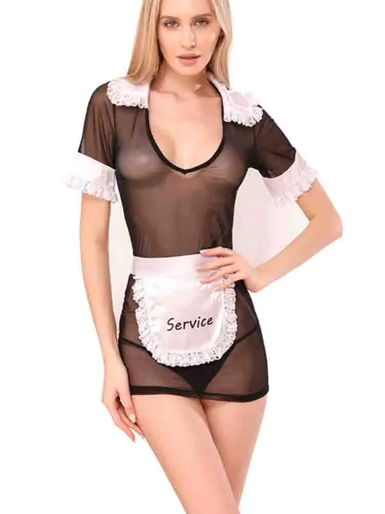 Эротическое нижнее белье для женщин черная сетчатая униформа Прозрачное косплея