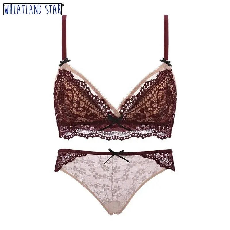 Кружевной ультра тонкий бюстгальтер без косточек нижнее белье Женский комплект