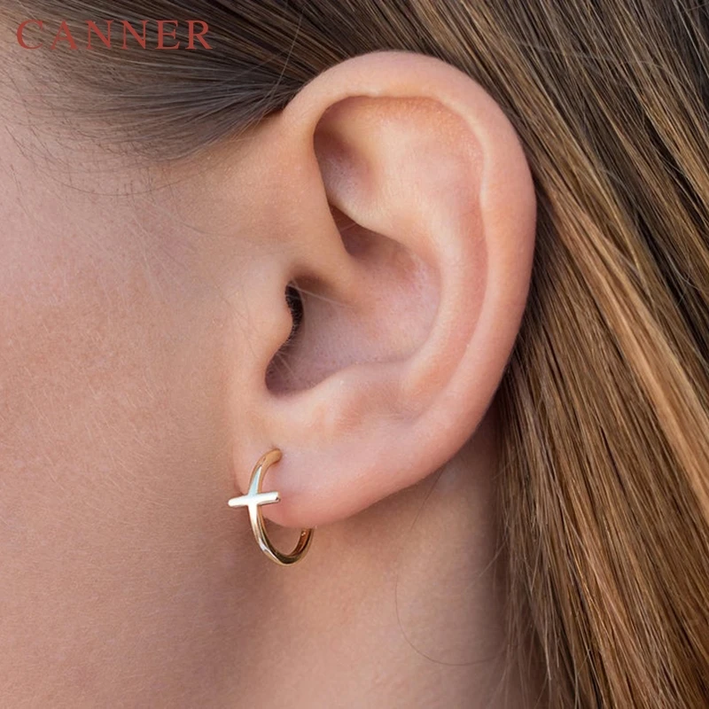 

Simple Fashion 925 Sterling Silver Cross Stud Earrings for Women Gold Silver color Open Studs Party Earrings Jewelry New Arrival