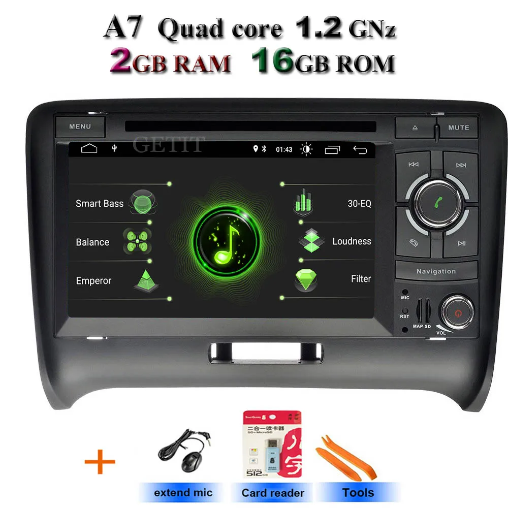 Android 9,0 2 DIN автомобильный DVD gps для Audi TT MK2 8J 2006 2007 2008 2009 2010 2011 2012 мультимедийный плеер радио - Цвет: A7-Standard