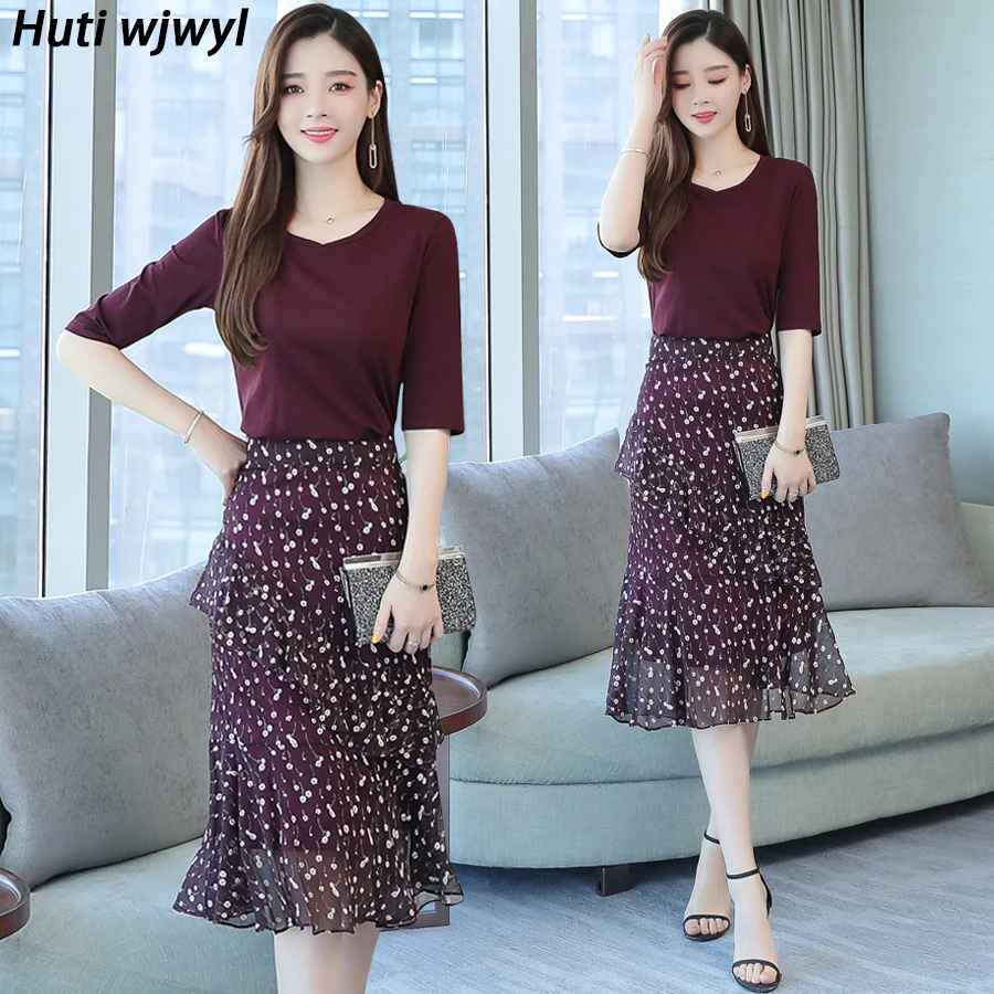 

2022 Summer Red Print Chiffon Two Piece Suit Dresses Women New Casual Sexy Midi Sundress Elegant Bodycon Party Evening Vestidos