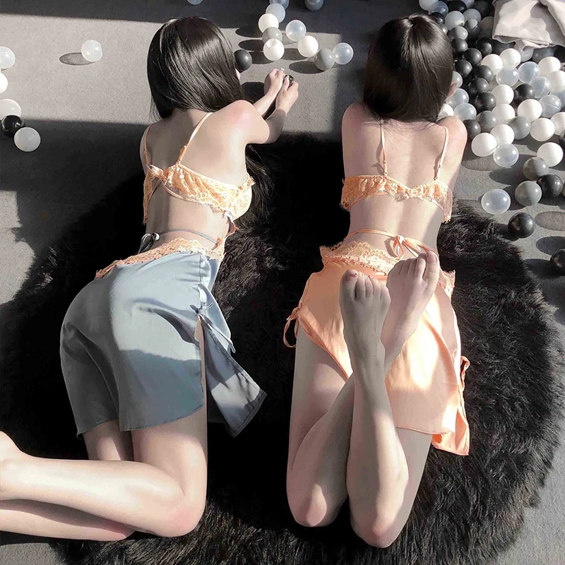 Lace Full Slips Nightgown Sling 4 Colors Womens Chemise Flower Sleeveless Sexy V-Neck Lace Onepiece Dress Thong Lingerie Female