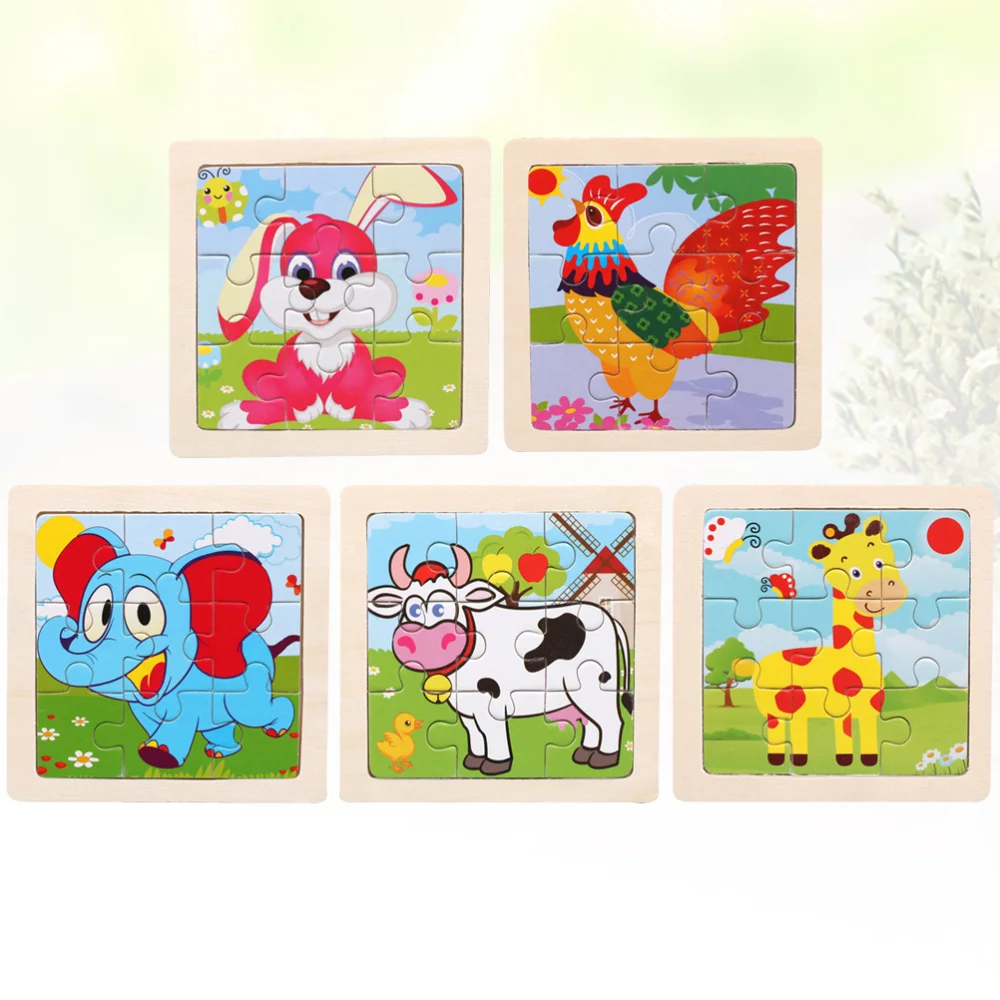 

5pcs Kids Wooden Puzzle Cartoon Animal Puzzle Toys Early Education Toys for Children Kids (Assorted Color, Elephant + Rooste