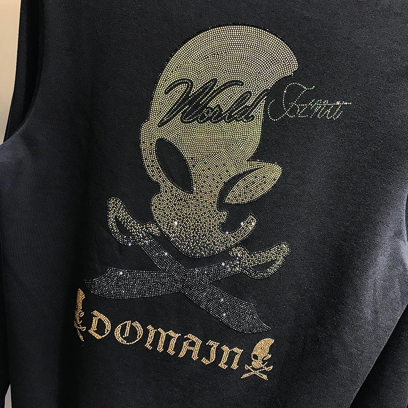 

Autumn 2020 men's new sweater casual suit back alien hot diamond letter printing long sleeve pants handsome two piece men's set