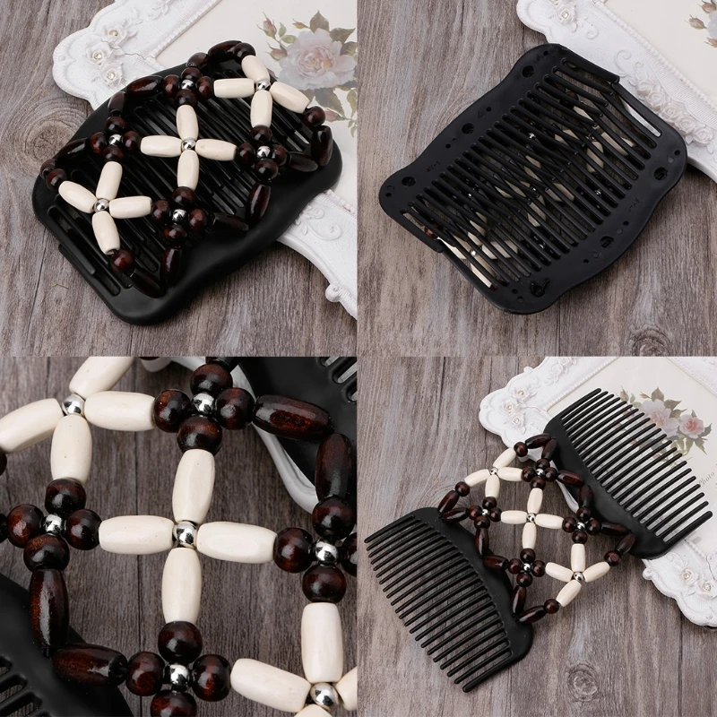Легкие волшебные деревянные бусины двойной гребень для волос зажим Эластичный