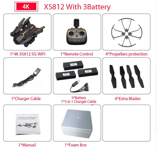 VISUO XS812 gps Радиоуправляемый Дрон с камерой 4K HD 5G wifi FPV удерживающий высоту один ключ возврат Квадрокоптер Вертолет VS SG900 S20 Дрон - Цвет: 4K 3B Foam Box