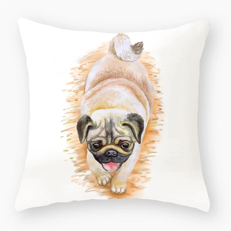 

Cartoon Pug Bulldog Sofa Decorative Cushion Cover Pillow Pillowcase Polyester 45*45 Throw Pillow Home Decor Pillowcover 40887