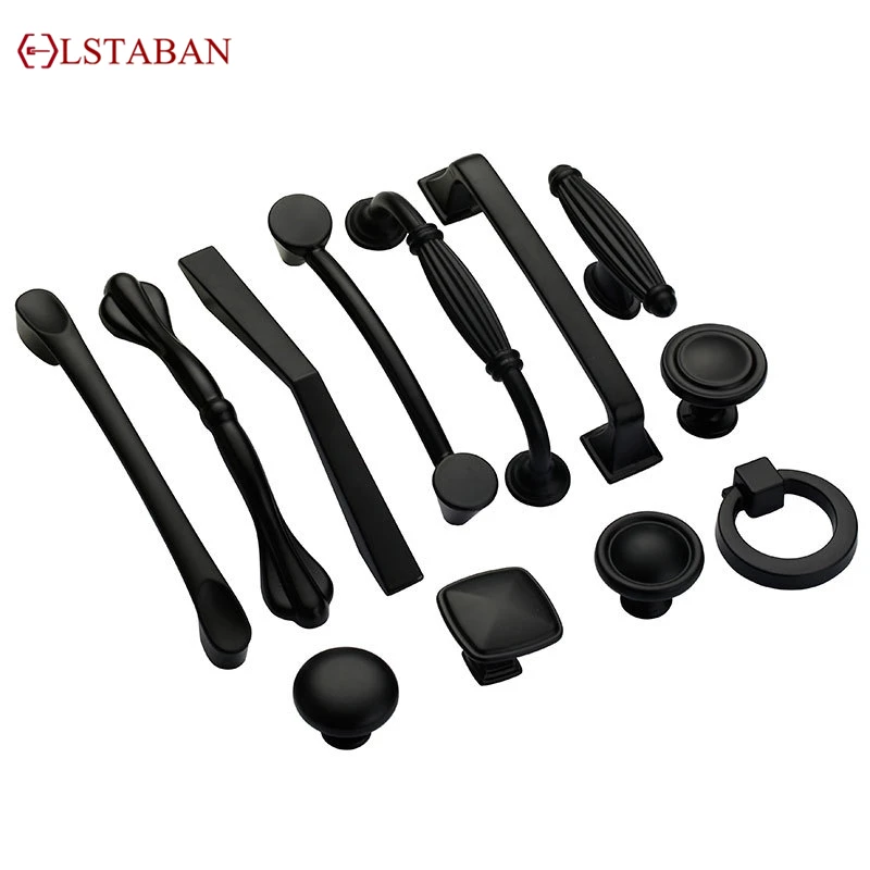 LSTABAN American Style Black Cabinet Handles Solid Aluminum Alloy Kitchen Cupboard Pulls Drawer Knobs Furniture Handle Hardware |