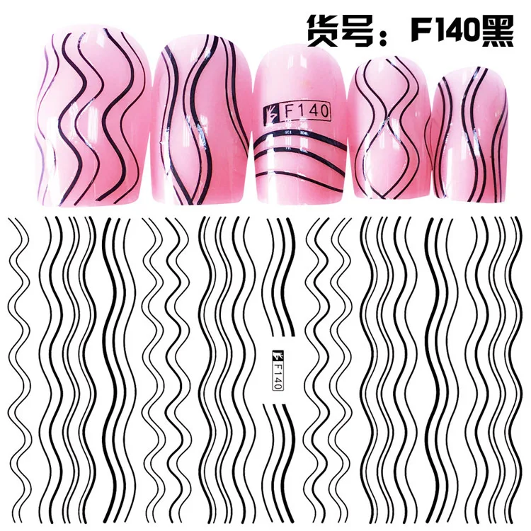 

Nail Stickers Full F Series Nail Gold and Silver Black and White Geometric Lines 3D Sticker Decal Art Design Decorative Nails