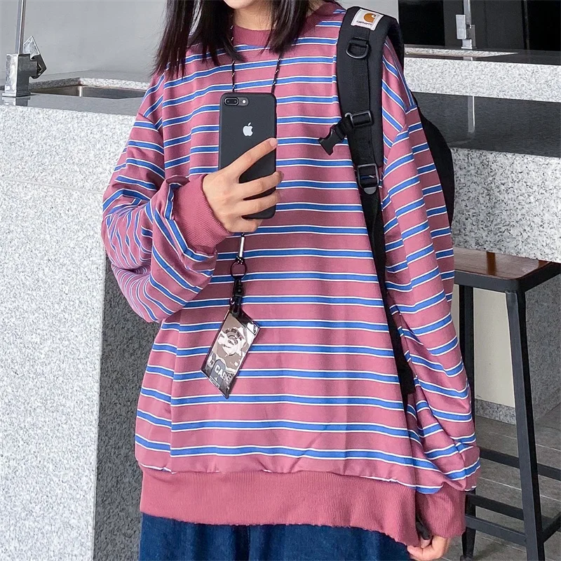 

Sweatshirt Spring Autumn Fashion Streetwear Women's Clothing Ins Harajuku Striped Long Sleeve Ladies Tops Causal Loose Hoodies