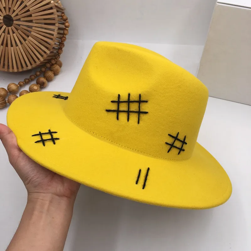 Шляпа фетровая Женская модная шерстяная Панама желтого цвета в британском стиле