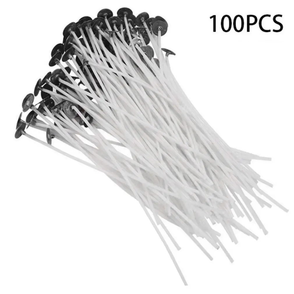 

100Pcs Cotton Candle Wicks Smokeless Wax Pure Cotton Core DIY Candle Making Pre-waxed Wicks Party Supplies 15cm