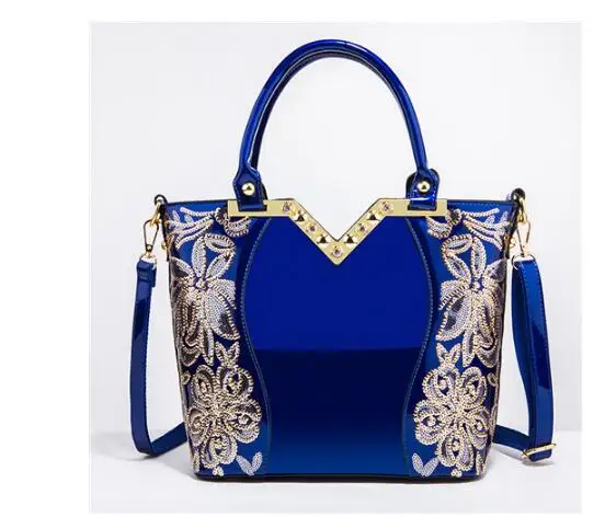 2020 new Handbag Womens Embroidered Glossy Shoulder Bag Purse Female Luxury Handbags Women Lacquer PU Leather Bags for | Багаж и сумки