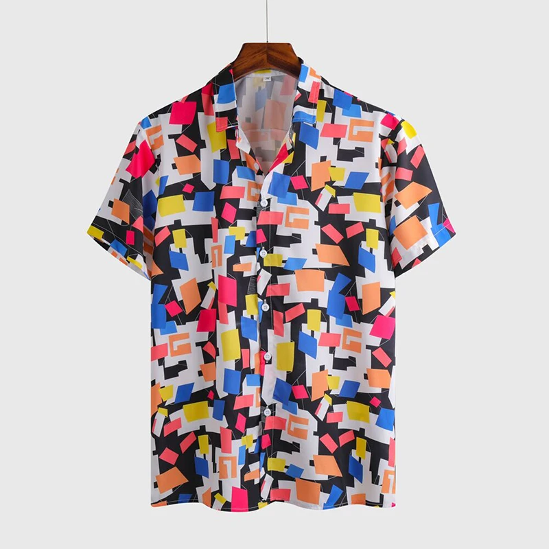 Забавный принт с отложным воротником рубашки на пуговицах 2021 Мужская модная