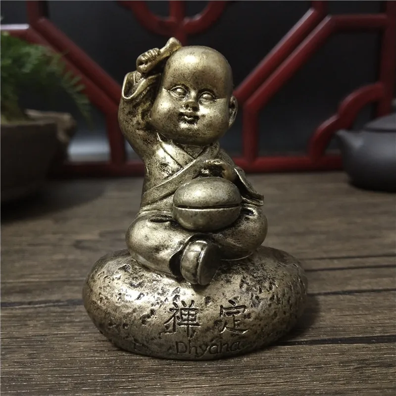 Bronze Color Small Monk Statue Figurines Ornaments Resin Craft Chinese Meditation Buddha Statues Sculpture For Home Decoration