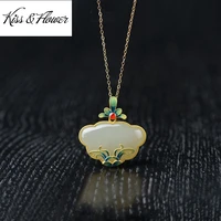 kissflower nk195 fine jewelry wholesale fashion woman bride mother birthday wedding gift vintage orchid ruyi 24kt gold necklace