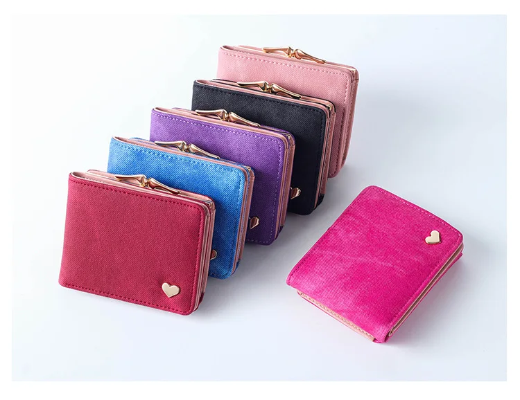 Women Small Clutch Wallet MultiFunction Change Purses Heart Decoration Big Capacity Wallets Cute Card Holder Money Bag