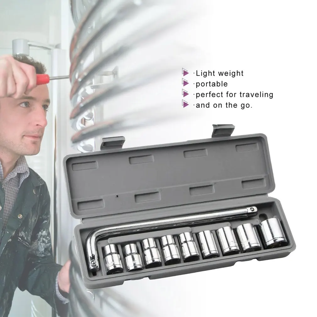 

10-piece Sleeves Carbon Steel Auto Repair Kit Socket Set Socket Tool Set Auto Repair Tools Hardware Tools Repair Accessories