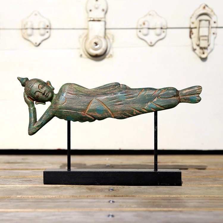 Дерево и смола Будда с откидывающейся спиной спинкой буддизм ретро сделай старый