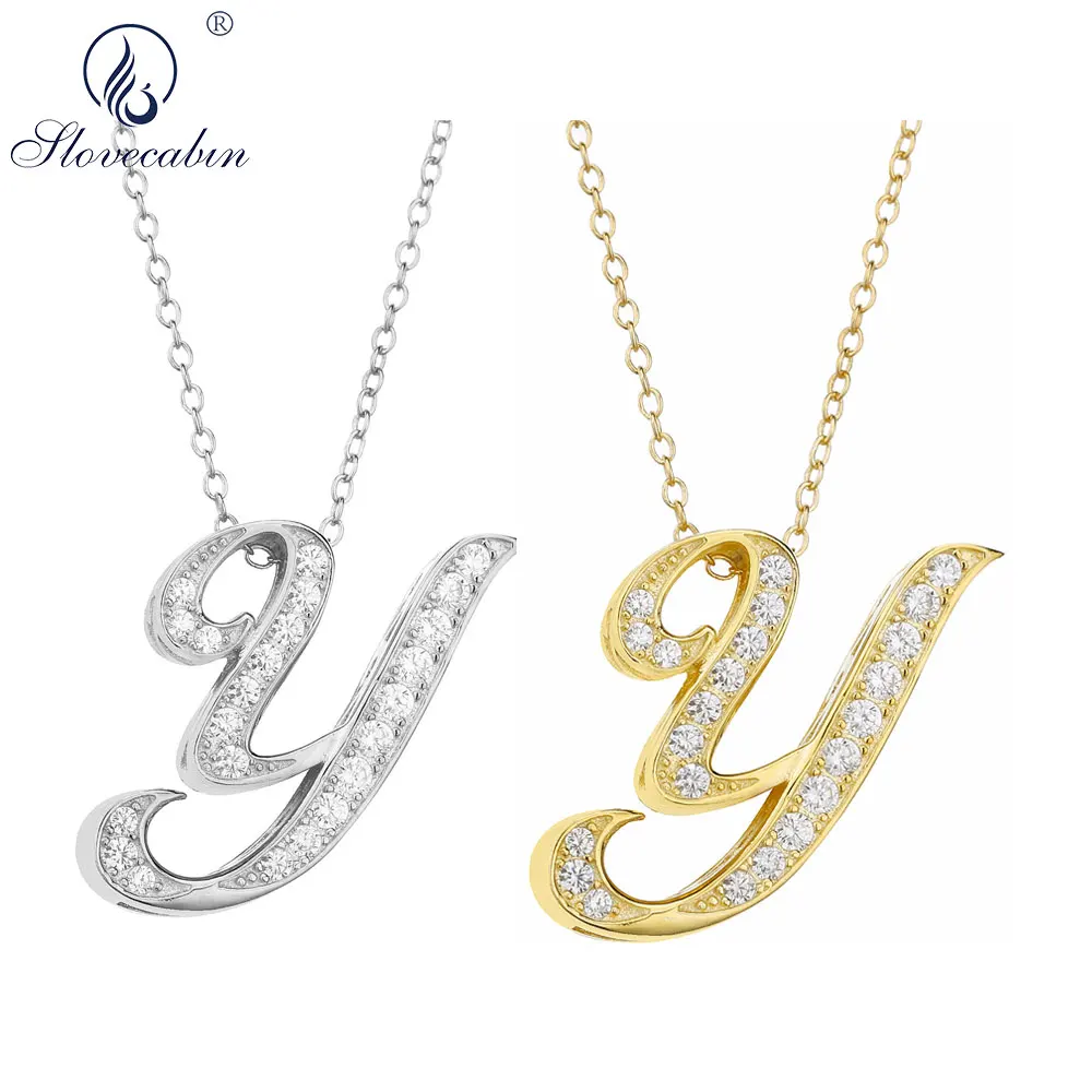 Slovecabin 925 Sterling Silver Gold Initial Y M Letter Necklace Japan Long Chain Crystal Wholesale Bulk Luxury Necklace Jewelry