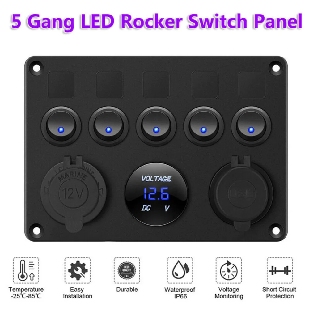 5 Gang Rocker switch Panel Marine LED Breaker Voltmeter Replacement Parts Trucks | Автомобили и мотоциклы