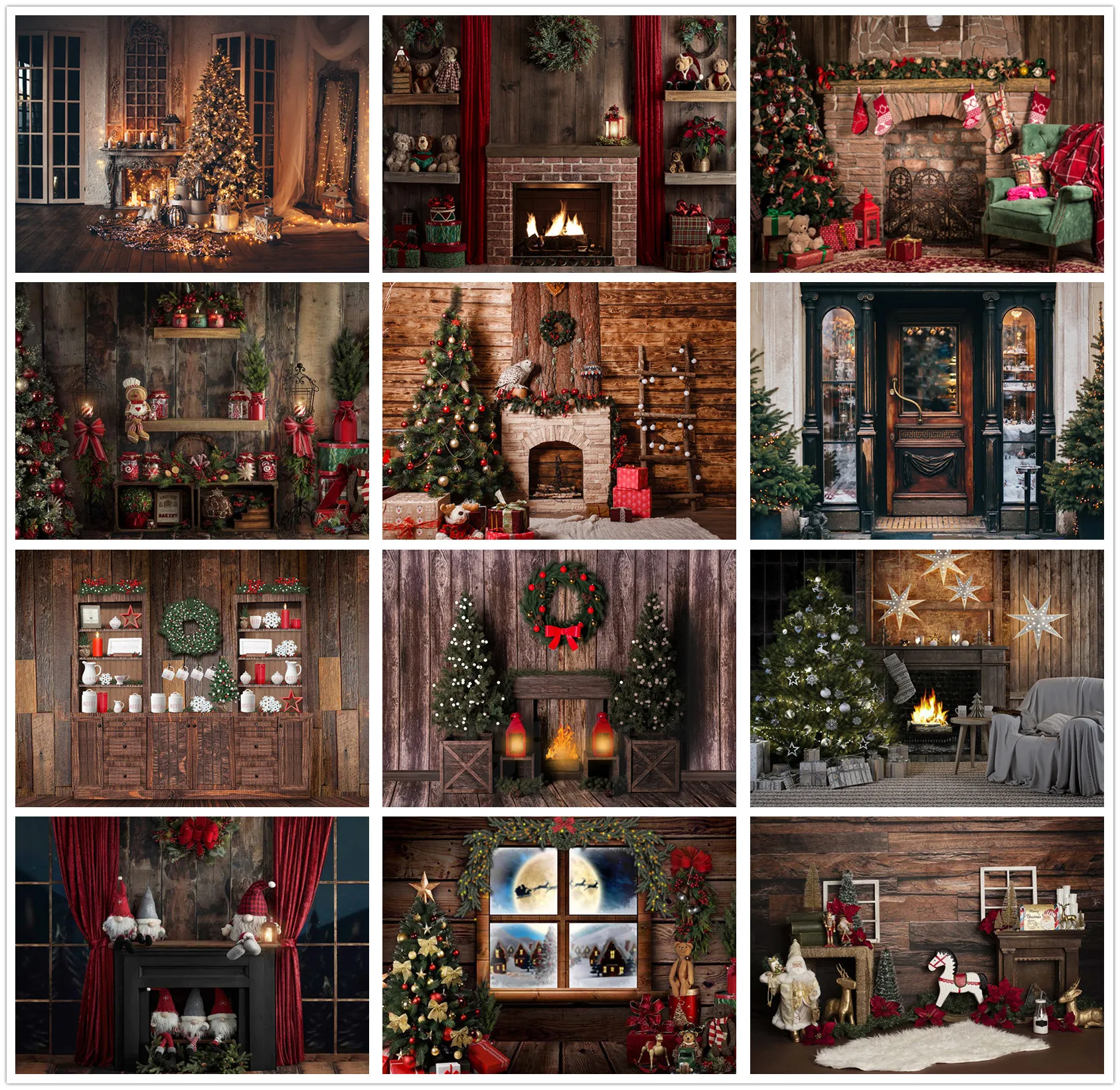

Christmas Photography Background Newborn Baby Kids Xmas Holiday Fireplace Tree Decor Photo Backdrops for Studio Photocalls Props