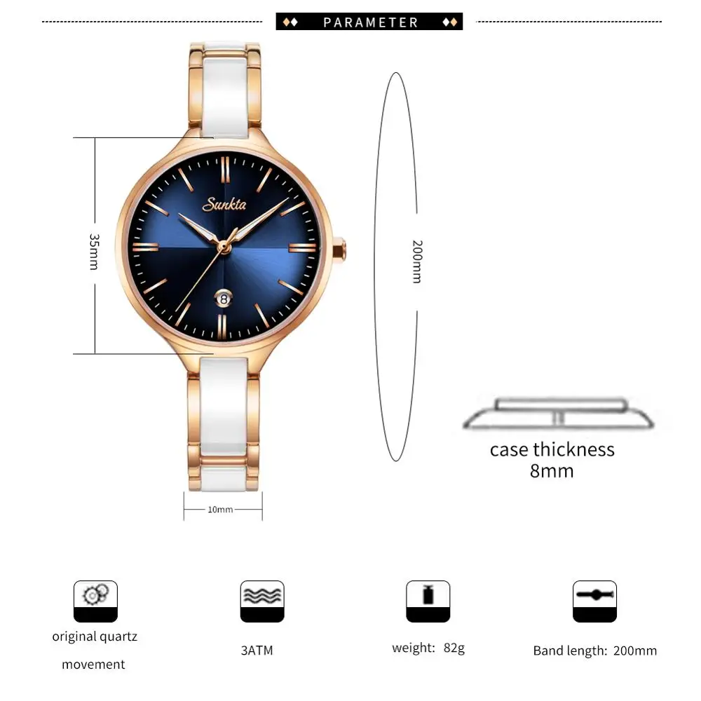 SUNKTA2021 New Listing Rose Gold Women Watches Quartz Watch Ladies Top Brand Luxury Female Watch Girl Clock Relogio Feminino+Box enlarge