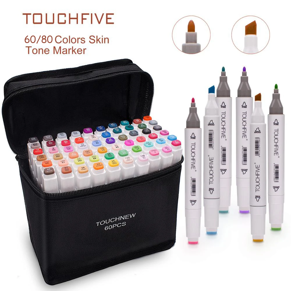 

TOUCHFIVE Markers Pen 60 80 Color Art Sketch Twin Marker Pens Broad Fine Point Graphic Manga Anime Markers Graffiti Art Supplies