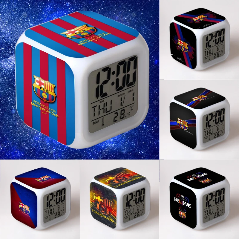 FC Barcelona Светодиодный светильник-будильник для детской комнаты, украшение для детей, цифровые часы на стол, электроника.