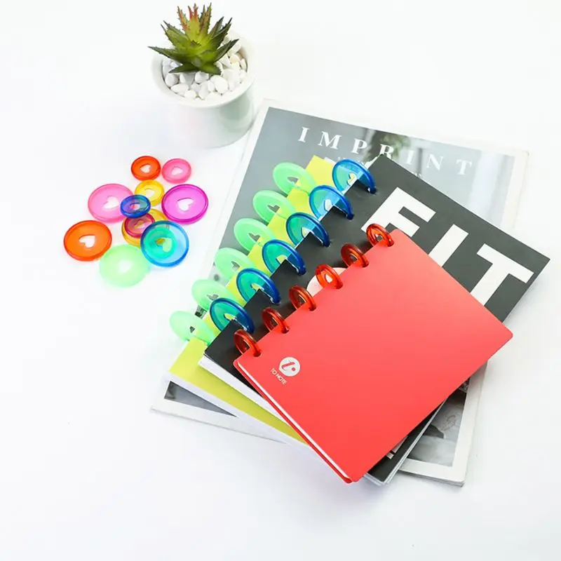 

20pcs 24mm Transparent Heart Binder Rings Mushroom Hole Loose Leaf Notebook Binding Plastic Disc Buckle Hoop DIY