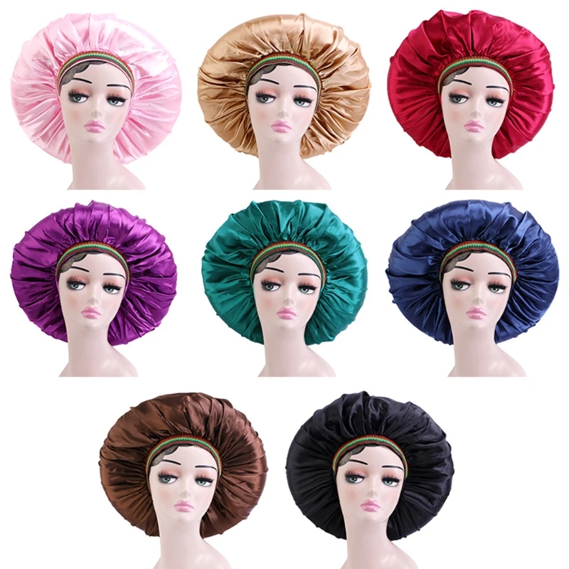 

Trendy Solid Color Satin Ethnic Style Sleep Chemo Nightcap for Women Men L5YB