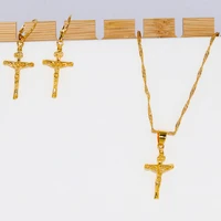 small crosses jewelry sets for women dubai 24k gold cross necklace pendant earrings set indian african wedding bridal gift