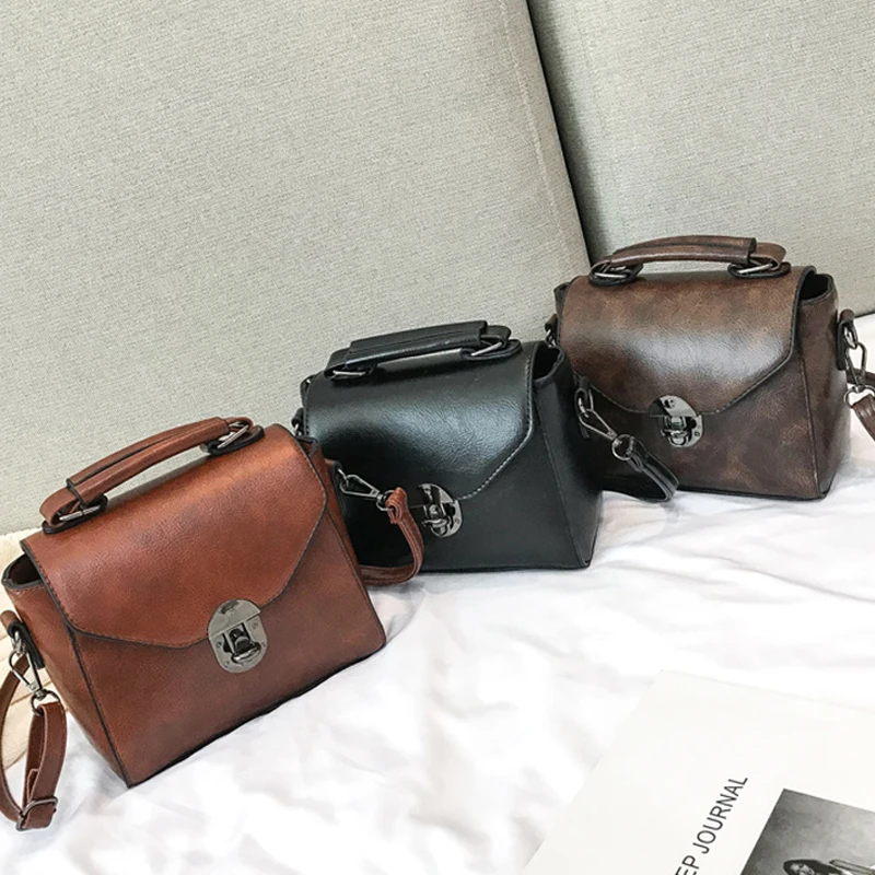 2021 Vintage PU Leather Female Top-handle Bags Small Quare Crossbody Women Handbag Casual Shoulder Bag Lady High Quality Flap