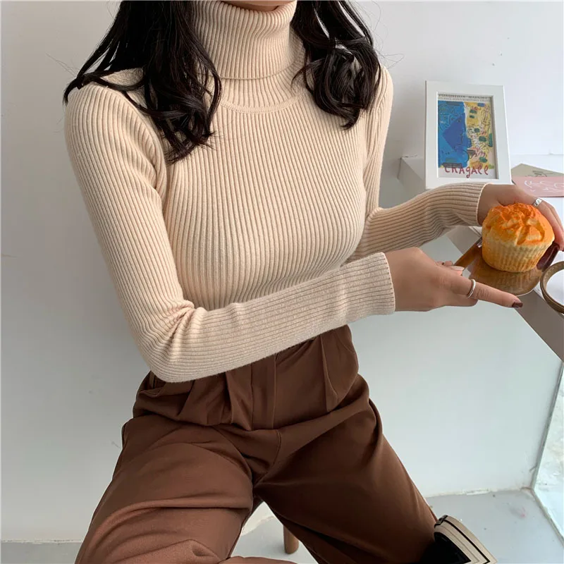 

New 2020 Turtleneck Sweater Women 8 Colors Long Sleeve Thick Warm Winter Tops Knitted Sweaters And Pullovers jersey mujer