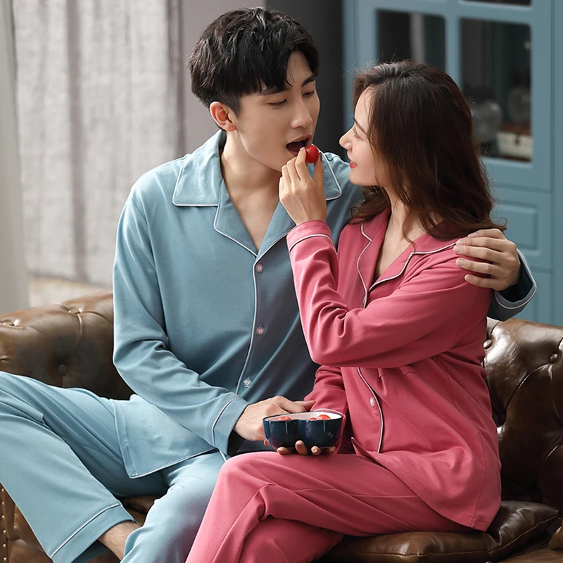 Весна пара пижамы 100% из хлопка одежда для сна женщин и мужчин Пижама детей
