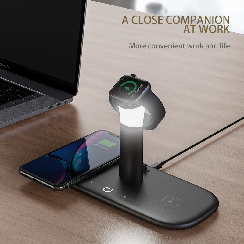 

Wireless QI 5 in 1 Charger For iPhone11 Samsung Xiaomim For I Watch 6 5 4 3 For Airpods Fast Wireless Charging Holder LED Lamp