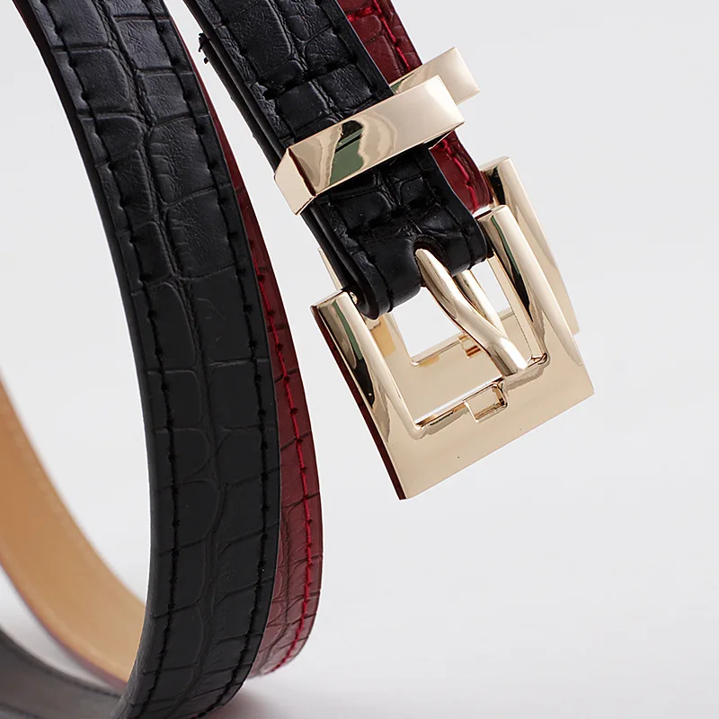 

2020 New Designer Women's Violet Black Brown White Narrow Thin Leather Waist Belt Female Gold Buckle Belts For Women Dress
