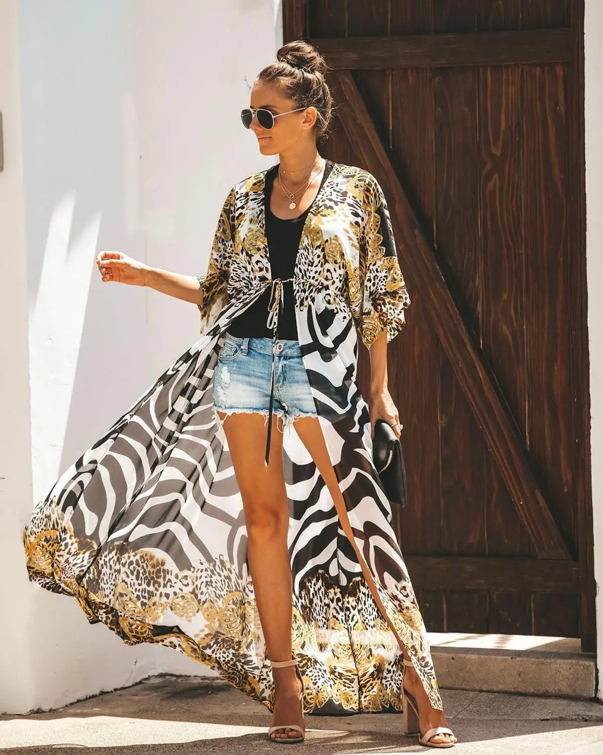 

bikini swimmer Chiffon Leopard Print Holiday Sunscreen Cardigan Bikini Beach Cover