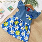 Платье для девочек, летняя одежда для девочек, новое джинсовое платье с рукавами-летящими ромашками, вечерние платья-пачки для девочек на день рождения, платье для девочек, платье для девочек на день рождения, вечерние платья