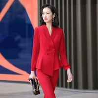 elegant red formal uniform designs pantsuits for women business work wear pantsuits ol styles office ladies professional blazers