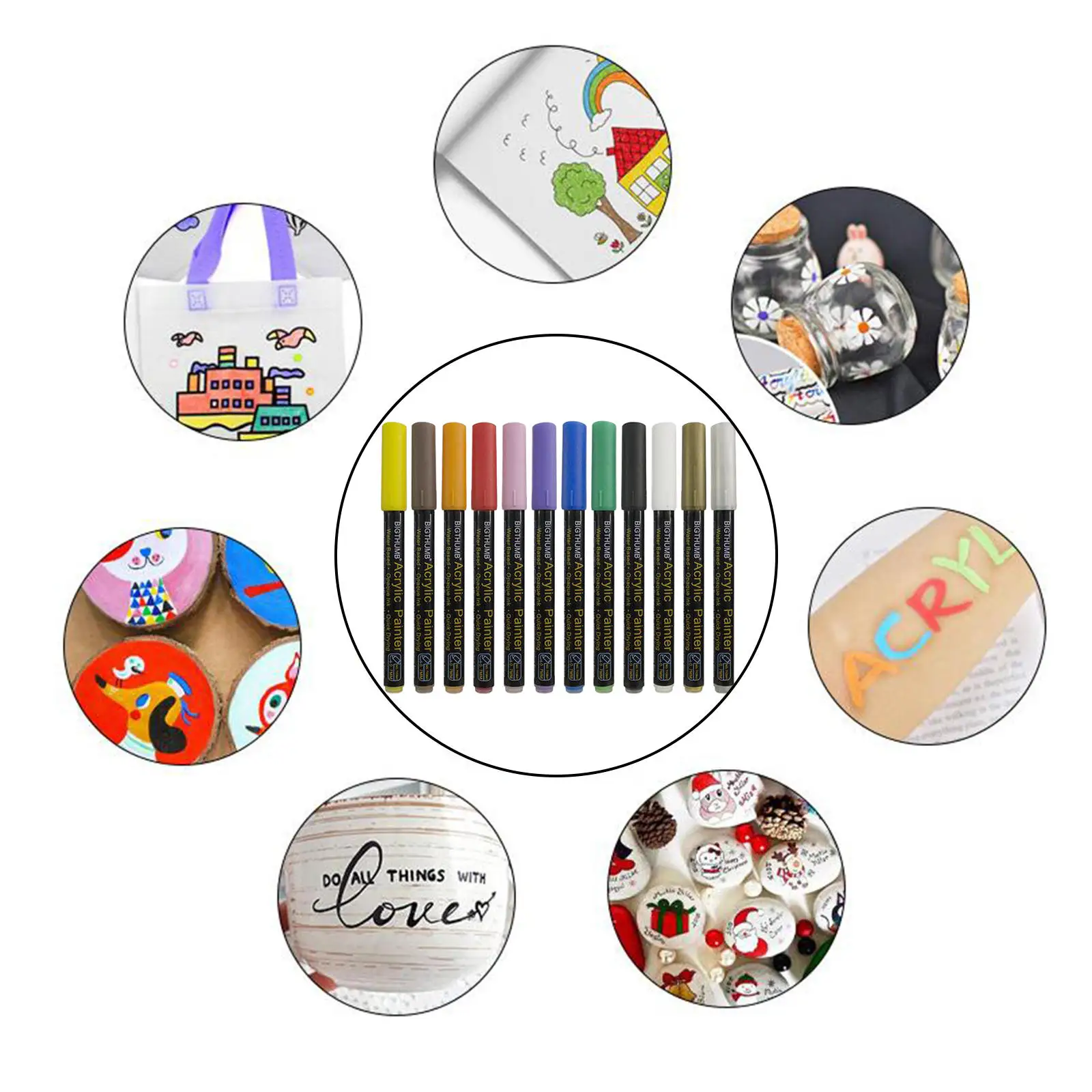 

Набор художественных маркеров премиум-класса, 12 шт., акриловые ручки, Перманентный Художественный набор, непрозрачные чернила, быстросохну...