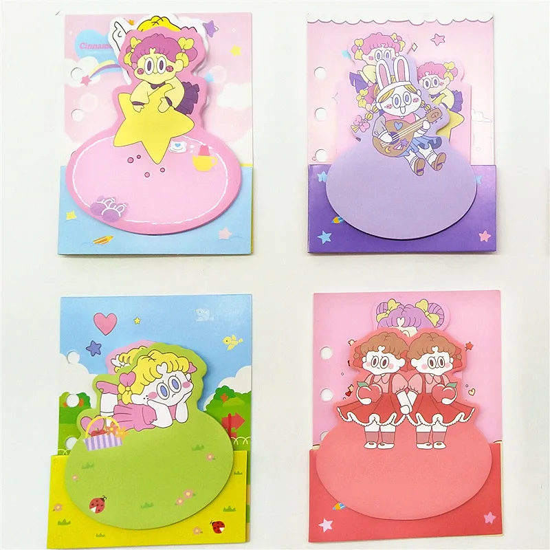 

4pcs Cute Twin Girl Sticky Notes 3D Cover INS Star Music Adhesive Memo Pad Planner Diary Journal Office Office School F360