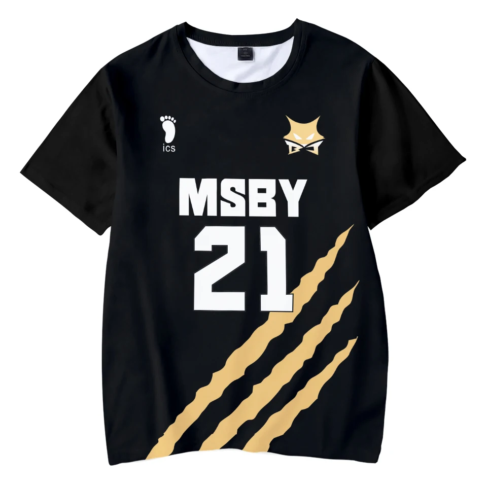 Летняя 3D футболка Haikyuu MSBY с черным шакалом Мультяшные футболки круглым вырезом