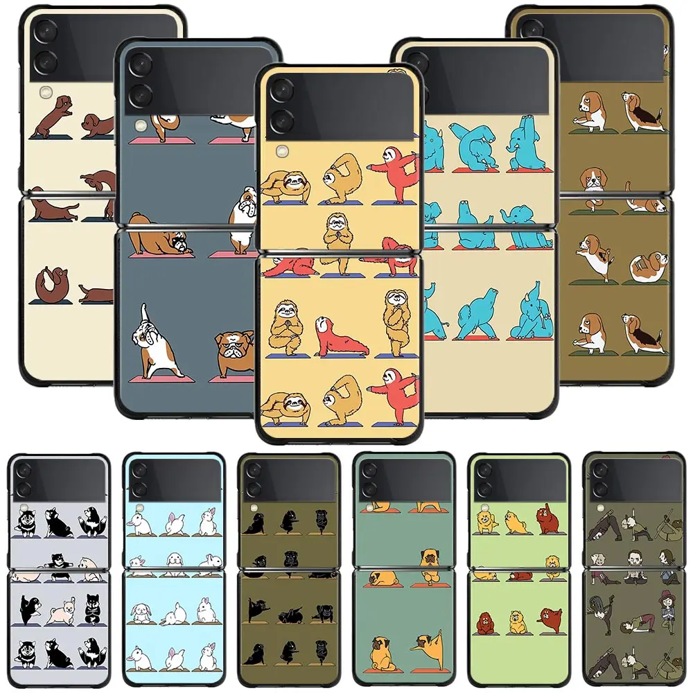 

Phone Case For Samsung Galaxy Z Flip3 5G Hard PC Fundas For Samsung Z Flip 3 5G z flip Coque Balck Cover Cute Yoga Cats dogs