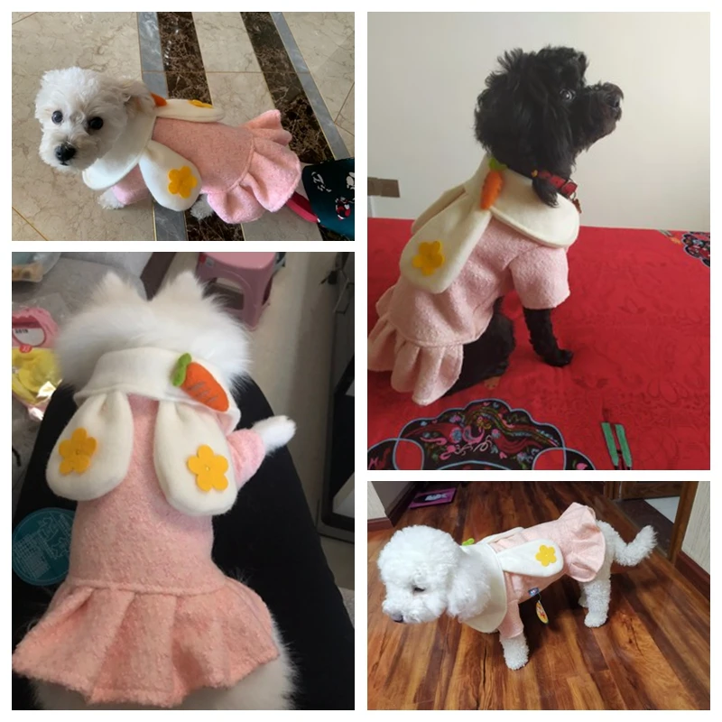 Розовый милый кролик уши зимнее платье для собак XS XL Pet Французский бульдог