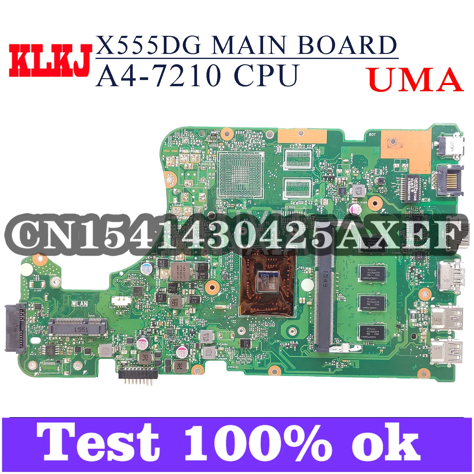 

KLKJ X555DG материнская плата для ноутбука ASUS X555YA X555YI X555Y X555DA X555D оригинальная материнская плата 4G-RAM A4-7210 UMA