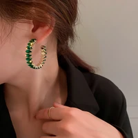 ingesight z greenwhite color shiny rhinestones geometric hoop earrings for women statement crystal piercing earrings jewelry