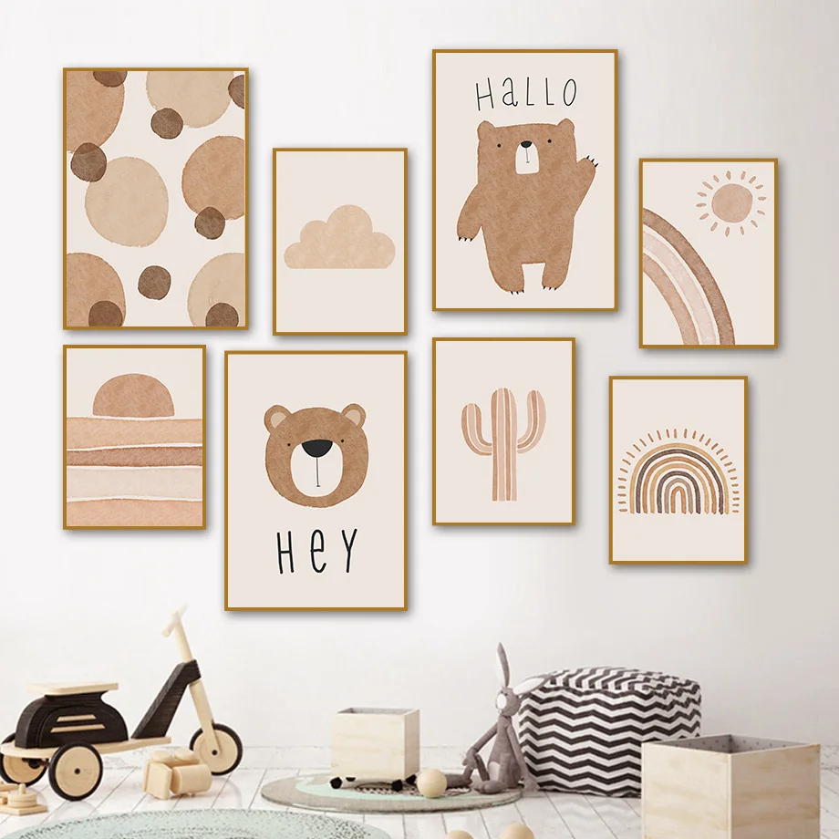 

Abstract Rainbow Sun Cloud Cactus Bear Boho Wall Art Canvas Painting Nordic Poster And Print Pictures Baby Kids Room Decor