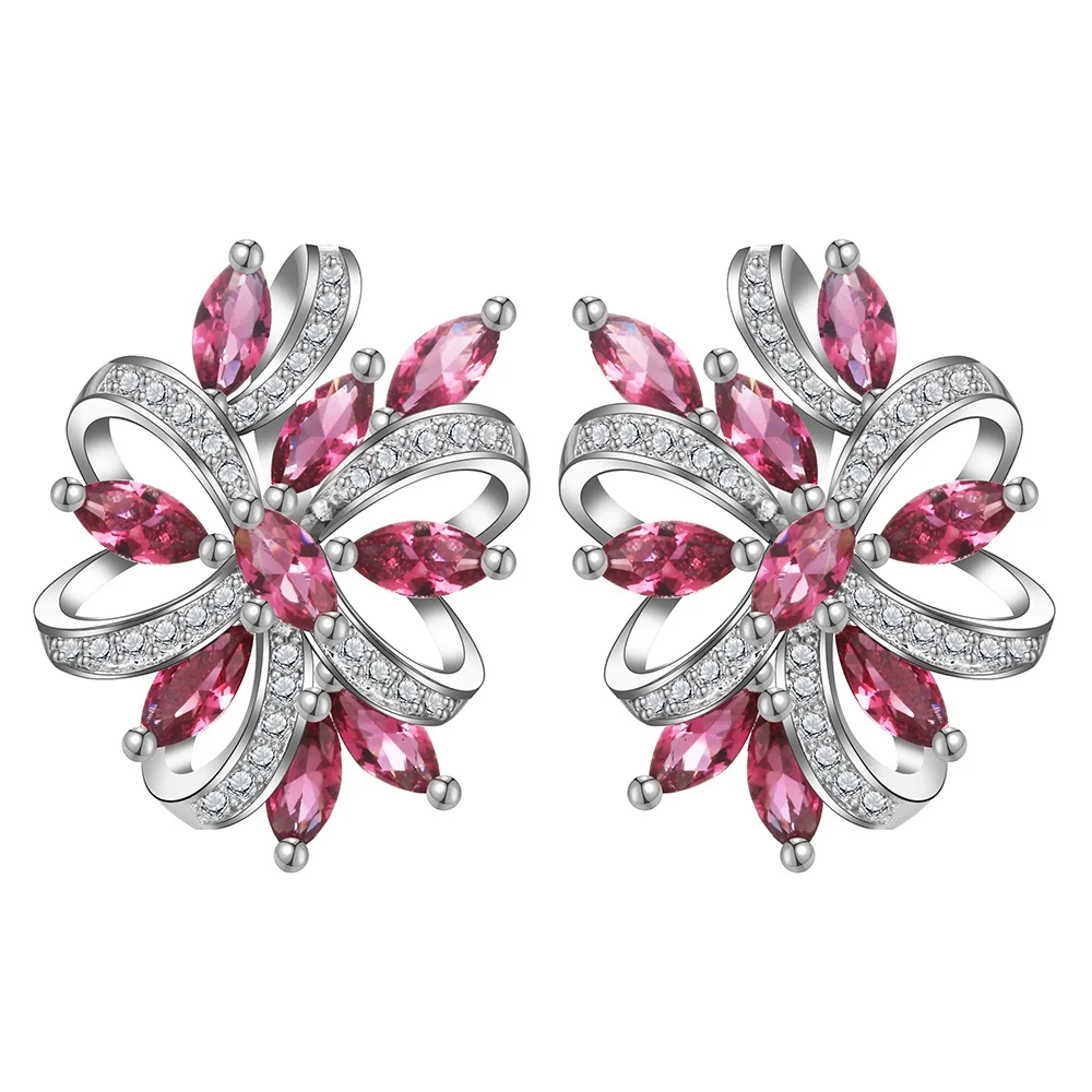 

Женского ювелирного украшения люкс класса, ярко-розовые серьги-кольца с Цирконом Свадебные обручальные кольца вечерние серьги Подарки