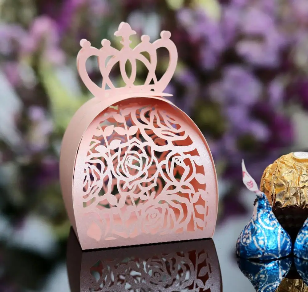 50 шт. Цветочная лазерная резка корона роза коробка для конфет на день рождения